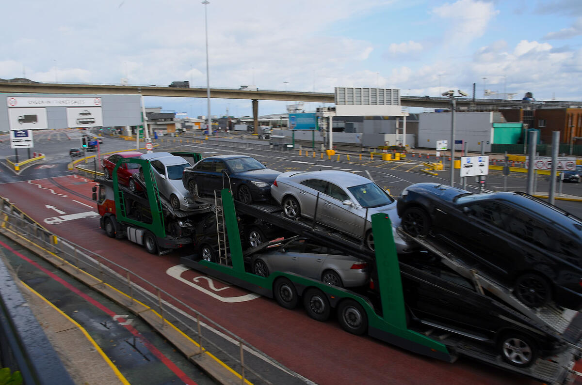 Jumbo group of cars being towed Jumbo group of cars being towed
