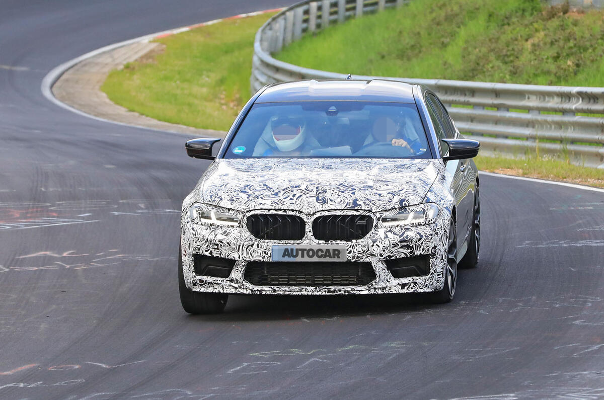 2021 BMW M5 CS prototype at Nurburgring - cornering front 2021 BMW M5 CS prototype at Nurburgring - cornering front