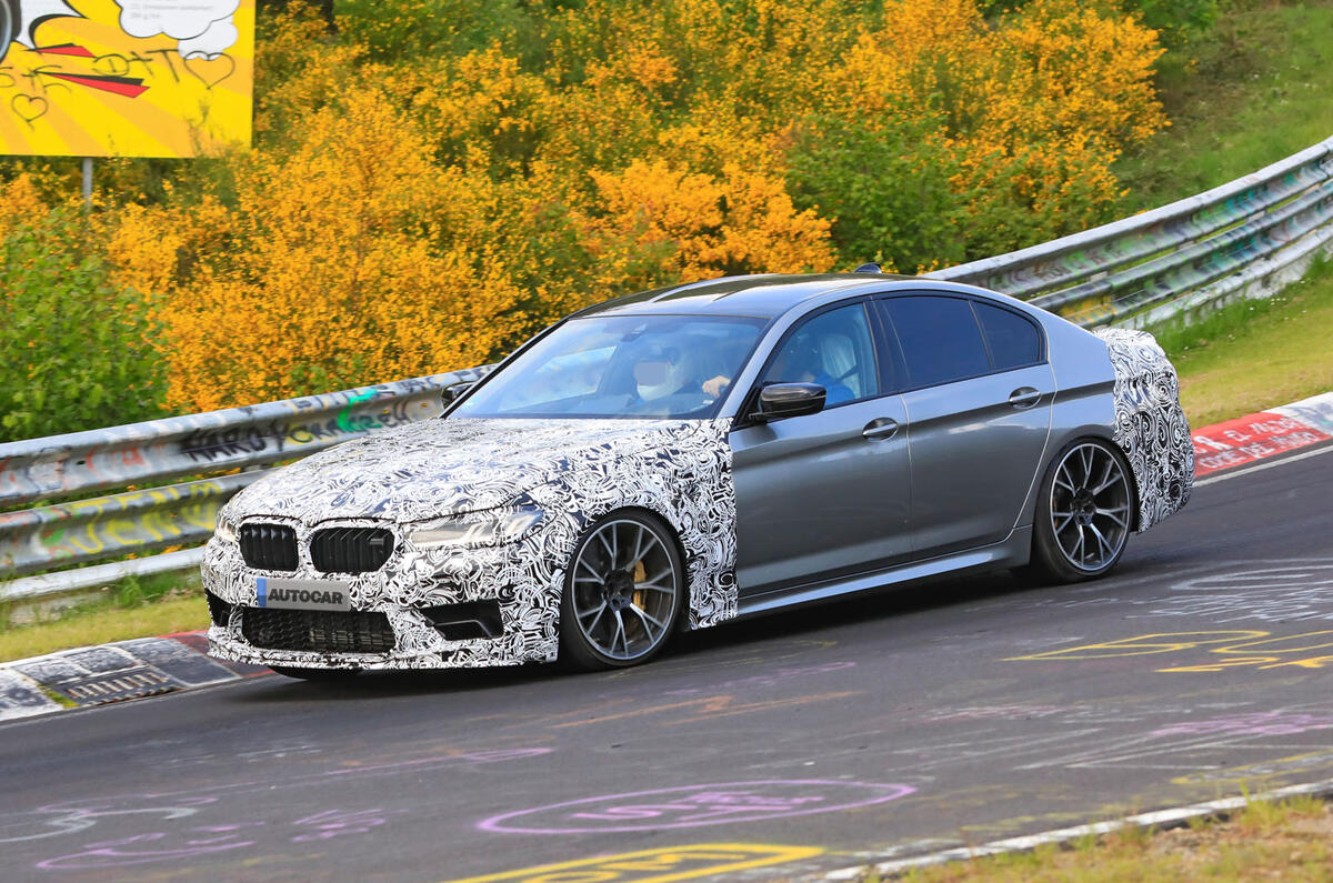 2021 BMW M5 CS prototype at Nurburgring - cornering front 2021 BMW M5 CS prototype at Nurburgring - cornering front