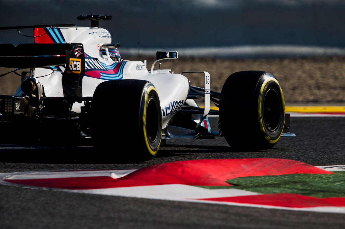 Lance Stroll in the Williams FW40 during Barcelona testing
