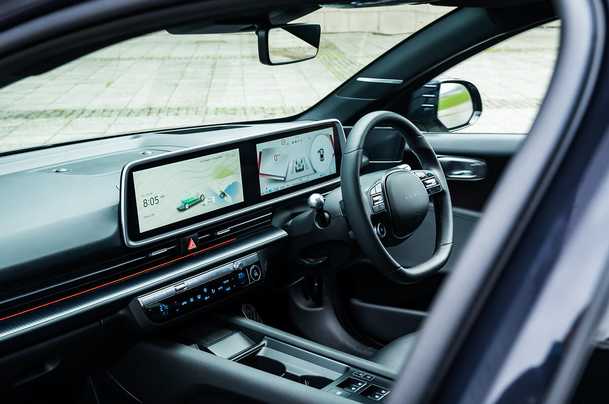 The standout feature of the Hyundai IONIQ 6's spacious interior is the ultra-wide digital dashboard display The standout feature of the Hyundai IONIQ 6's spacious interior is the ultra-wide digital dashboard display