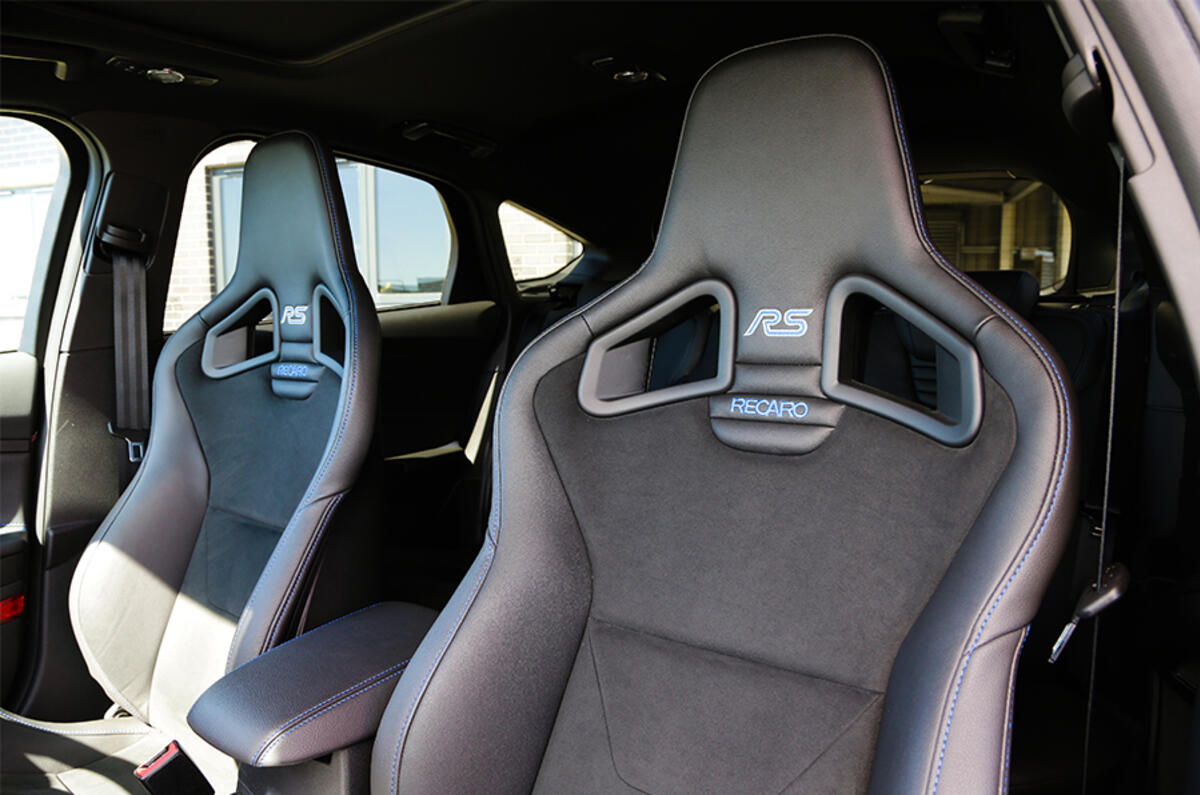 The Ford Focus RS includes branded Recaro bucket seats The Ford Focus RS includes branded Recaro bucket seats