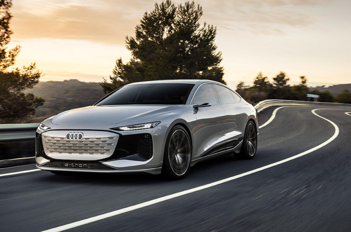 At the front is an aero-friendly e-tron evolution of Audi’s large iconic Singleframe grille At the front is an aero-friendly e-tron evolution of Audi’s large iconic Singleframe grille