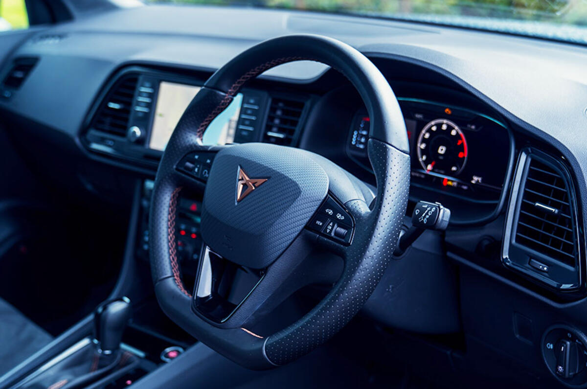 A large crisp high-res digital cockpit display sits directly in our eyeline and works with the 8-inch central touchscreen to let us customise our view