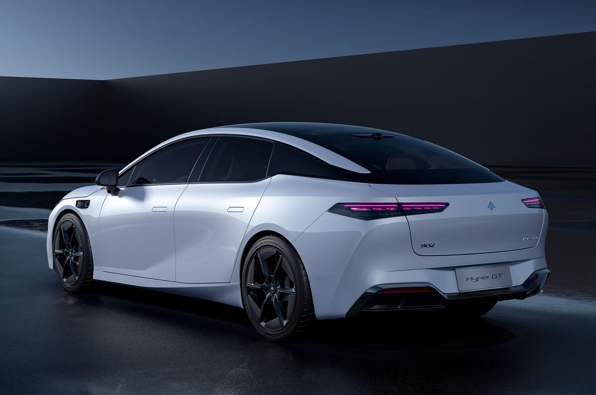 Aion Hyper GT rear quarter static render Aion Hyper GT rear quarter static render