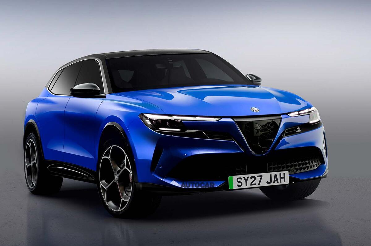 alfa romeo electric suv render front three quarter