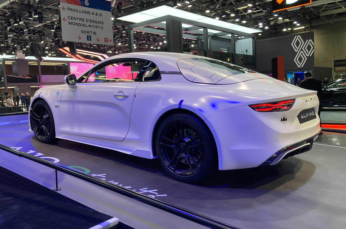 Alpine A110 E Ternite 2022 rear quarter Paris motor show Alpine A110 E Ternite 2022 rear quarter Paris motor show