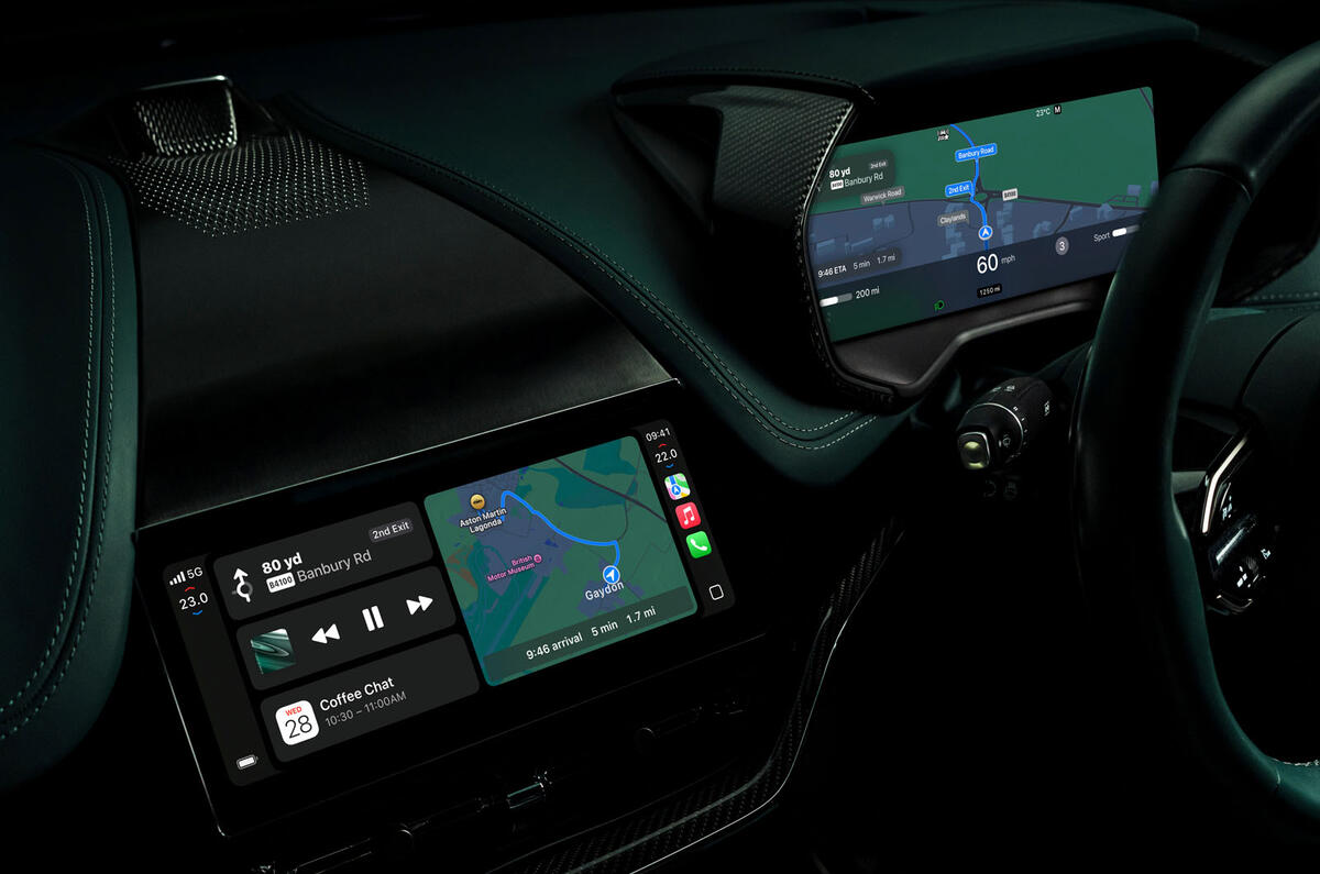 Aston Martin Apple Carplay maps on both screens
