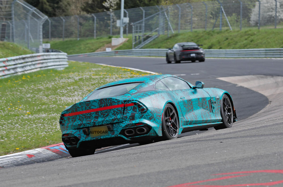 Aston Martin Vanquish prototype at the Nurburgring rear Aston Martin Vanquish prototype at the Nurburgring rear