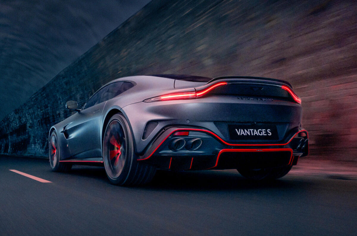 Aston Martin Vantage S rear quarter tracking Aston Martin Vantage S rear quarter tracking