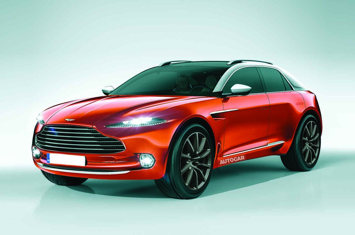 aston martin DBX EV render front three quarters