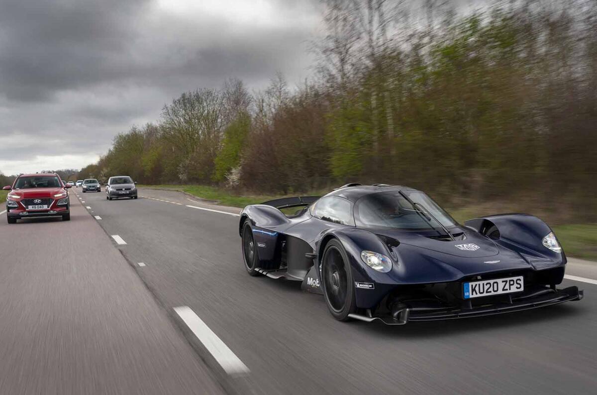 Aston Martin Valkyrie road testing front traffic Aston Martin Valkyrie road testing front traffic