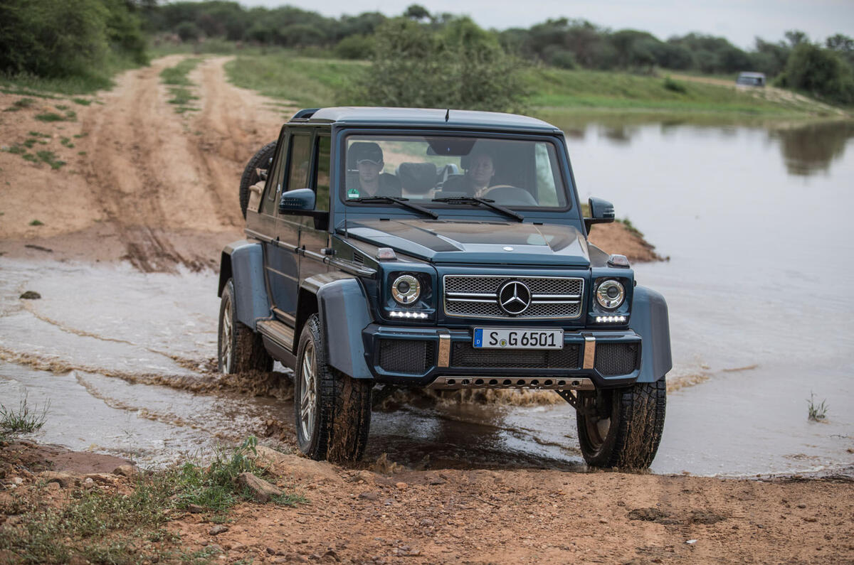 Mercedes-Maybach G650 Landaulet driving through muddy water