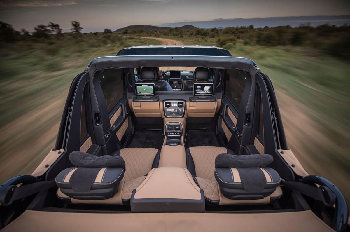 Mercedes-Maybach G650 Landaulet rear interior with roof down view