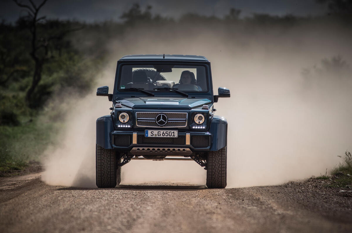 Mercedes-Maybach G650 Landaulet driving through dust