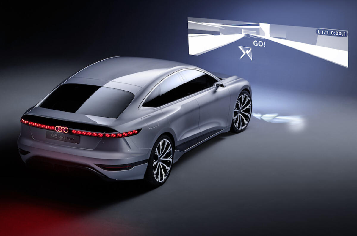 The Audi A6 e-tron concept's Digital Matrix LED headlights let you play games while charging The Audi A6 e-tron concept's Digital Matrix LED headlights let you play games while charging