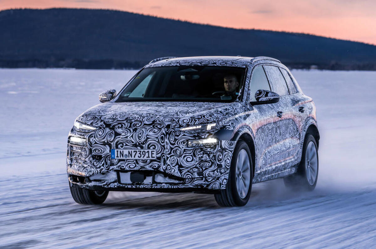 audi q6 e tron 2023 camouflage front quarter tracking