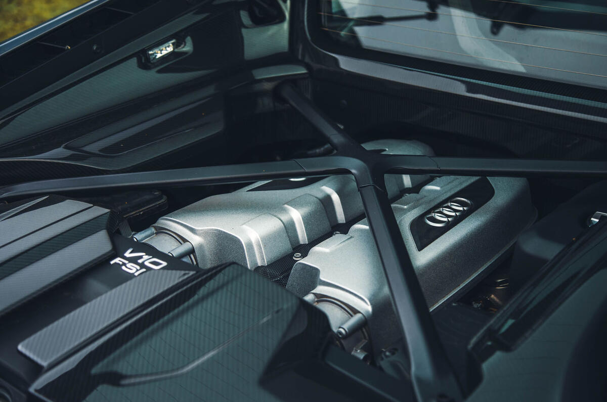 Audi R8 V10 Performance RWD Edition engine bay detail Audi R8 V10 Performance RWD Edition engine bay detail