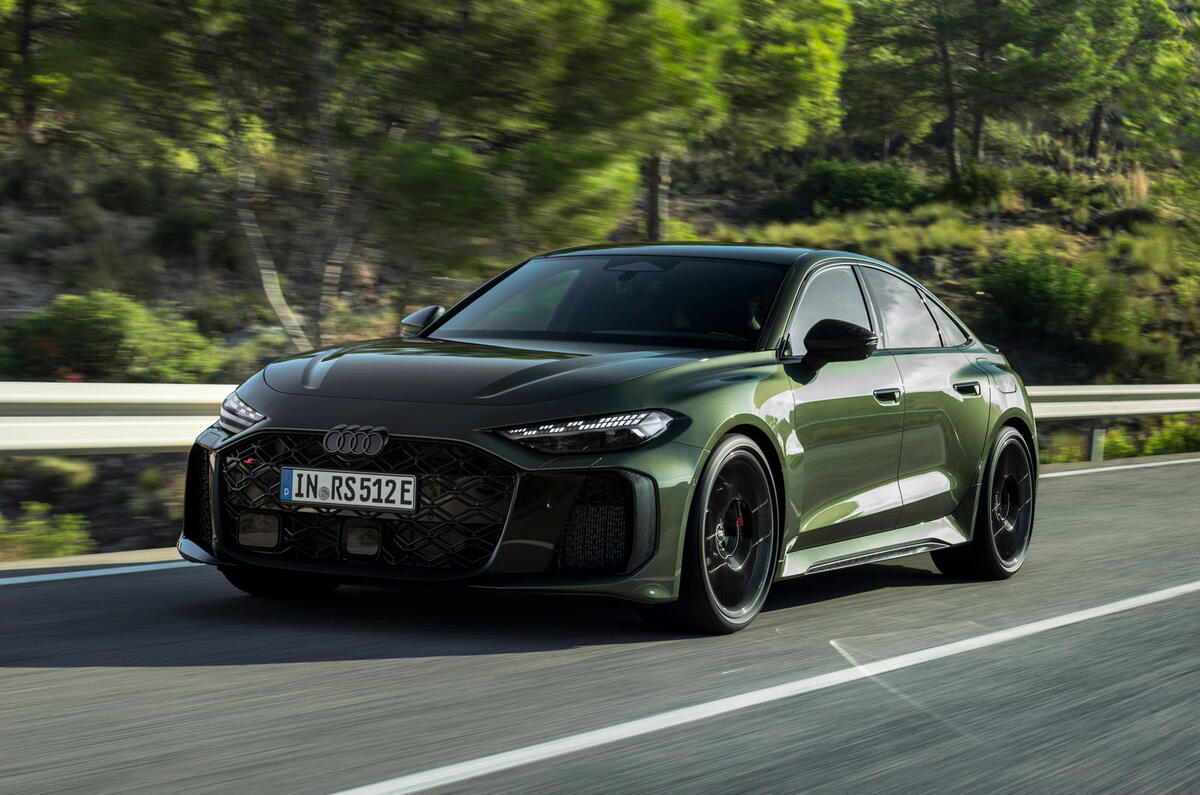 Audi RS5 Sportback 2026 front quarter tracking