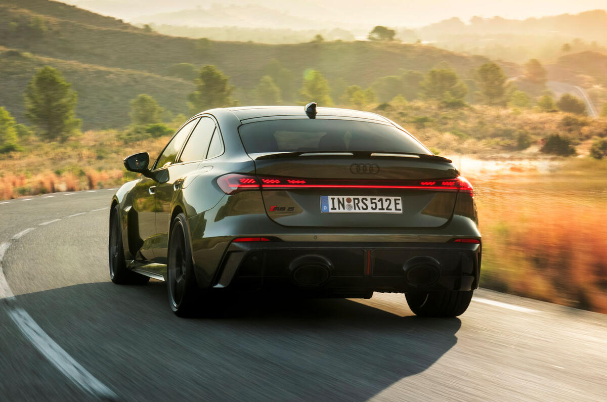Audi RS5 Sportback 2026 rear quarter tracking
