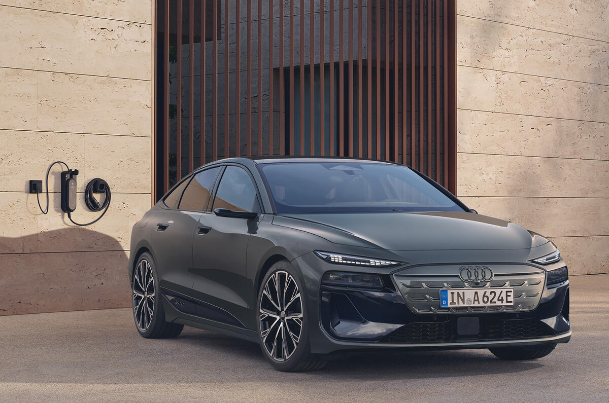 Audi A6 Sportback e tron exterior front home charger grey Audi A6 Sportback e tron exterior front home charger grey