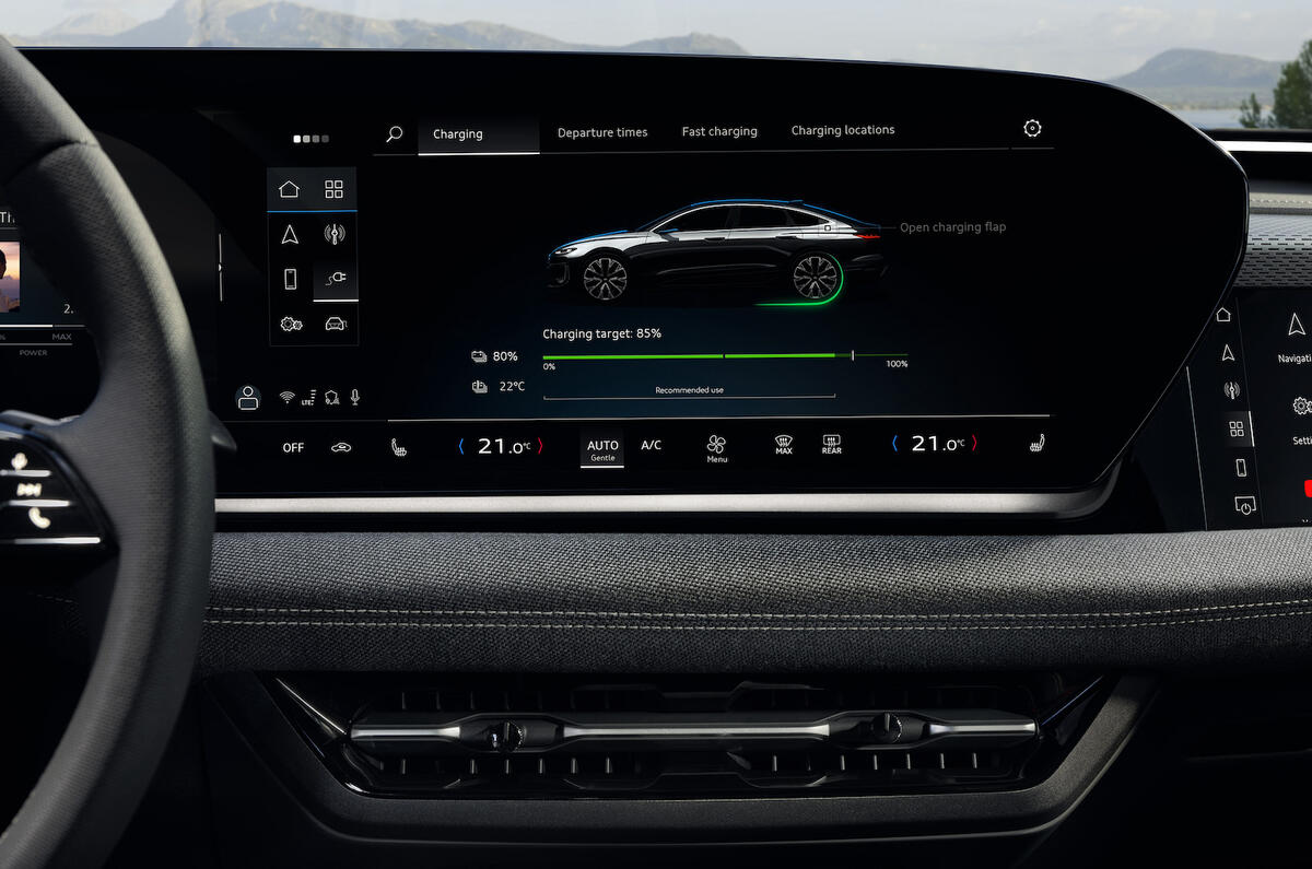 Audi A6 Sportback e tron interior touchscreeen charging detail Audi A6 Sportback e tron interior touchscreeen charging detail