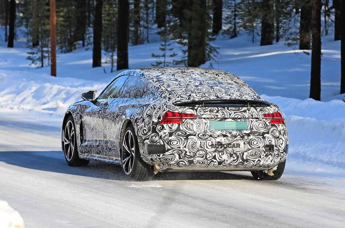 Audi E-Tron GT spyshots rear 3/4 view