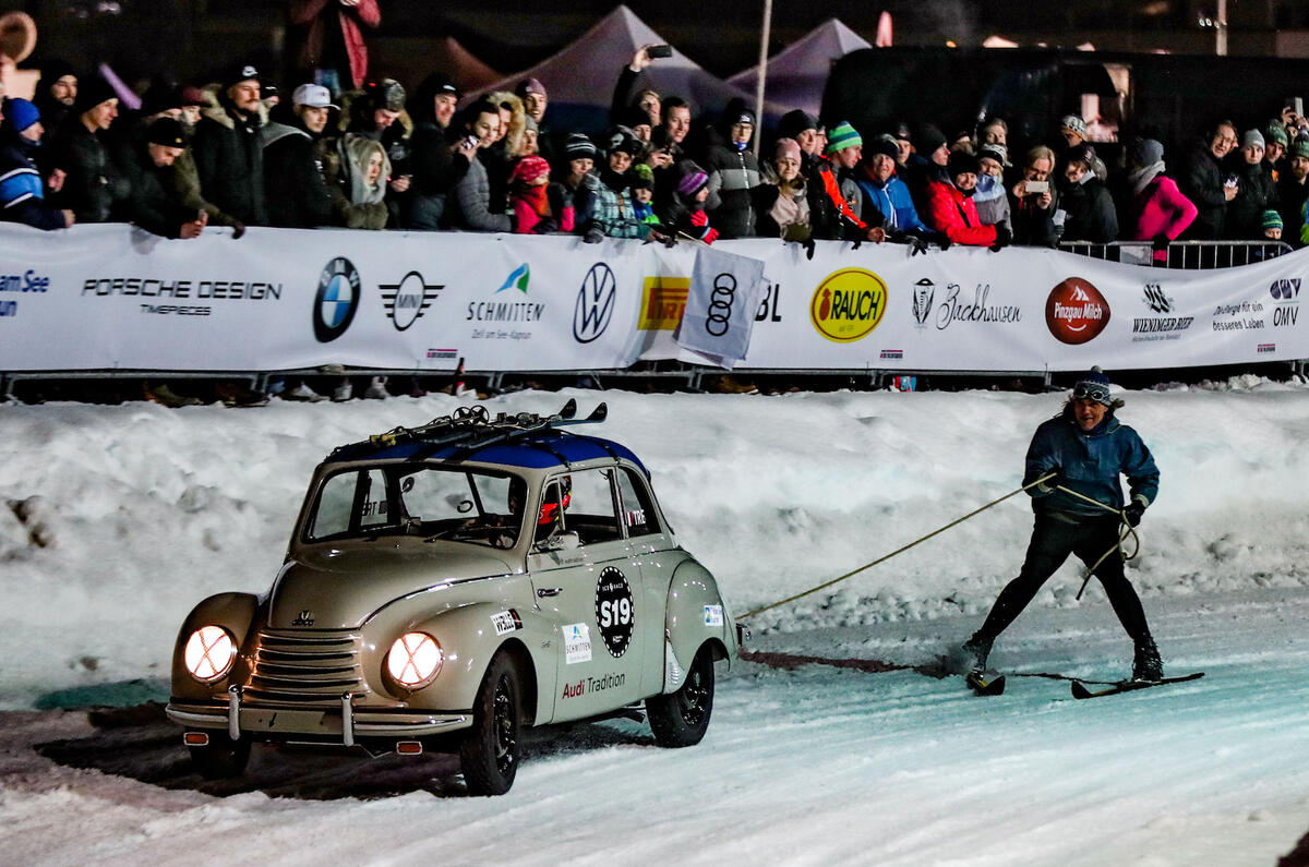 The GP Ice Race has its roots in Scandinavian 'skijoring': whether it's behind an iconic Auto Union DKW F91...
