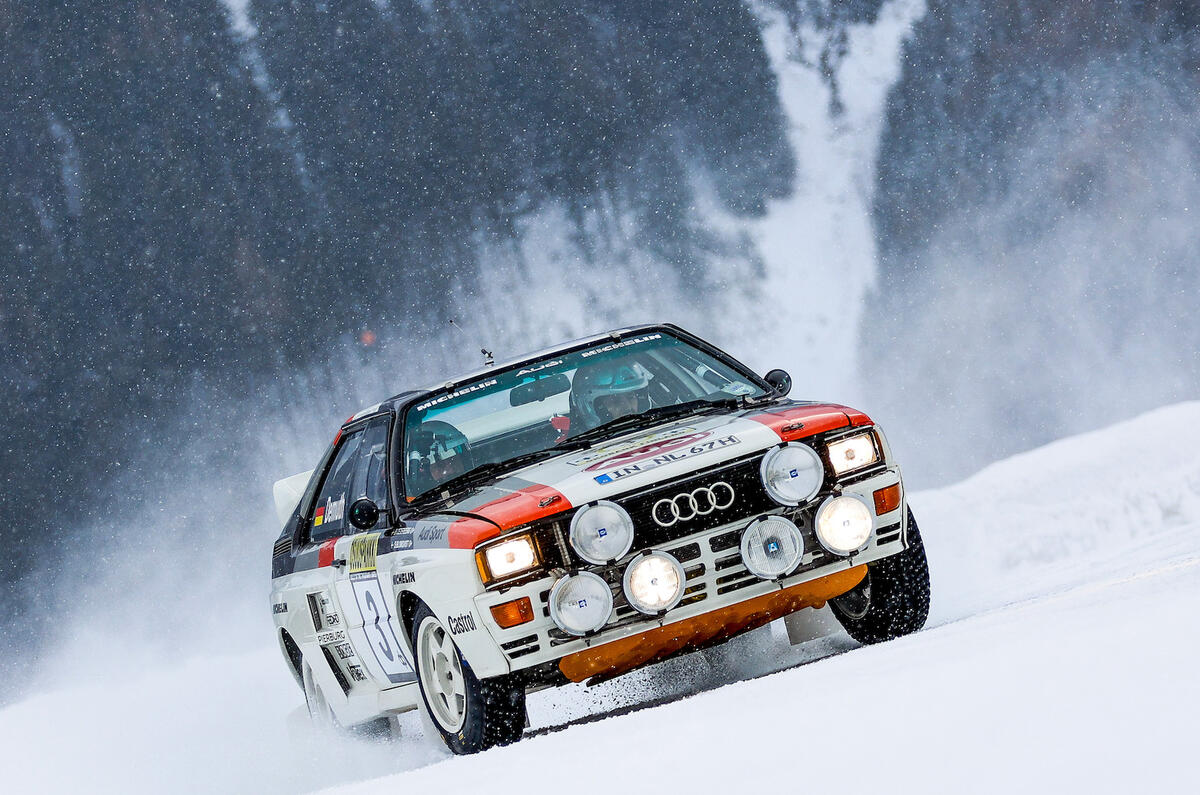 Iconic all-wheel drive cars, like the Audi quattro Rallye A2 Group B car, have a chance to shine on snow