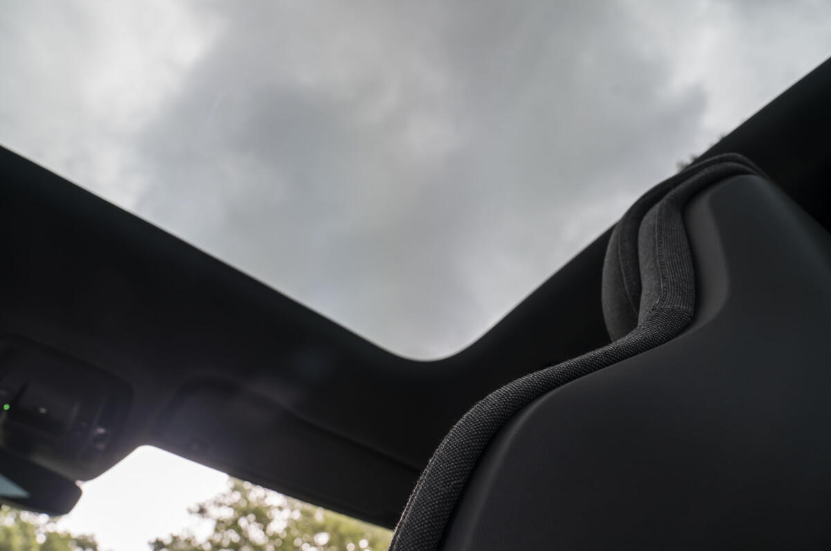 #6 Our Audi e-tron GT quattro’s large panoramic sunroof flooded the interior with light, adding to the spacious feel #6 Our Audi e-tron GT quattro’s large panoramic sunroof flooded the interior with light, adding to the spacious feel