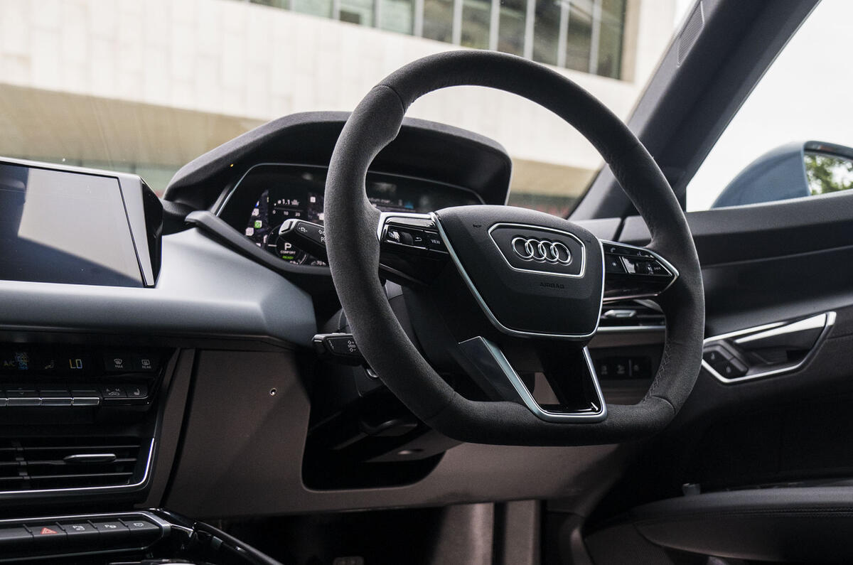 The quiet hum of the Audi e-tron GT's electric drive and its impressive build quality creates a relaxing cocoon The quiet hum of the Audi e-tron GT's electric drive and its impressive build quality creates a relaxing cocoon