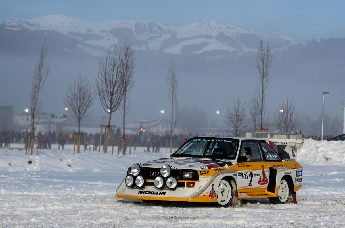 On the rally stage, the Audi Sport quattro's wide track and extended arches built on its all-wheel drive tech On the rally stage, the Audi Sport quattro's wide track and extended arches built on its all-wheel drive tech
