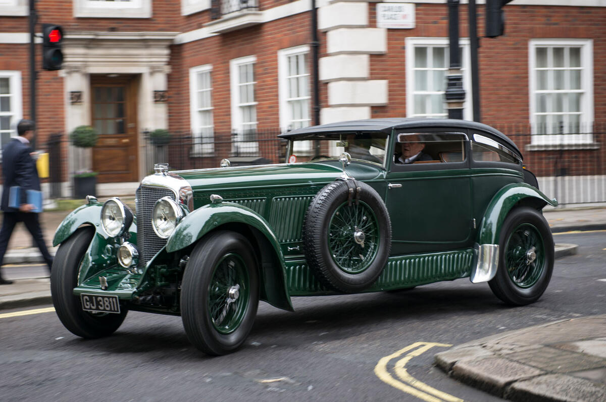 Bentley Blue Train Special London front quarter tracking turning Bentley Blue Train Special London front quarter tracking turning