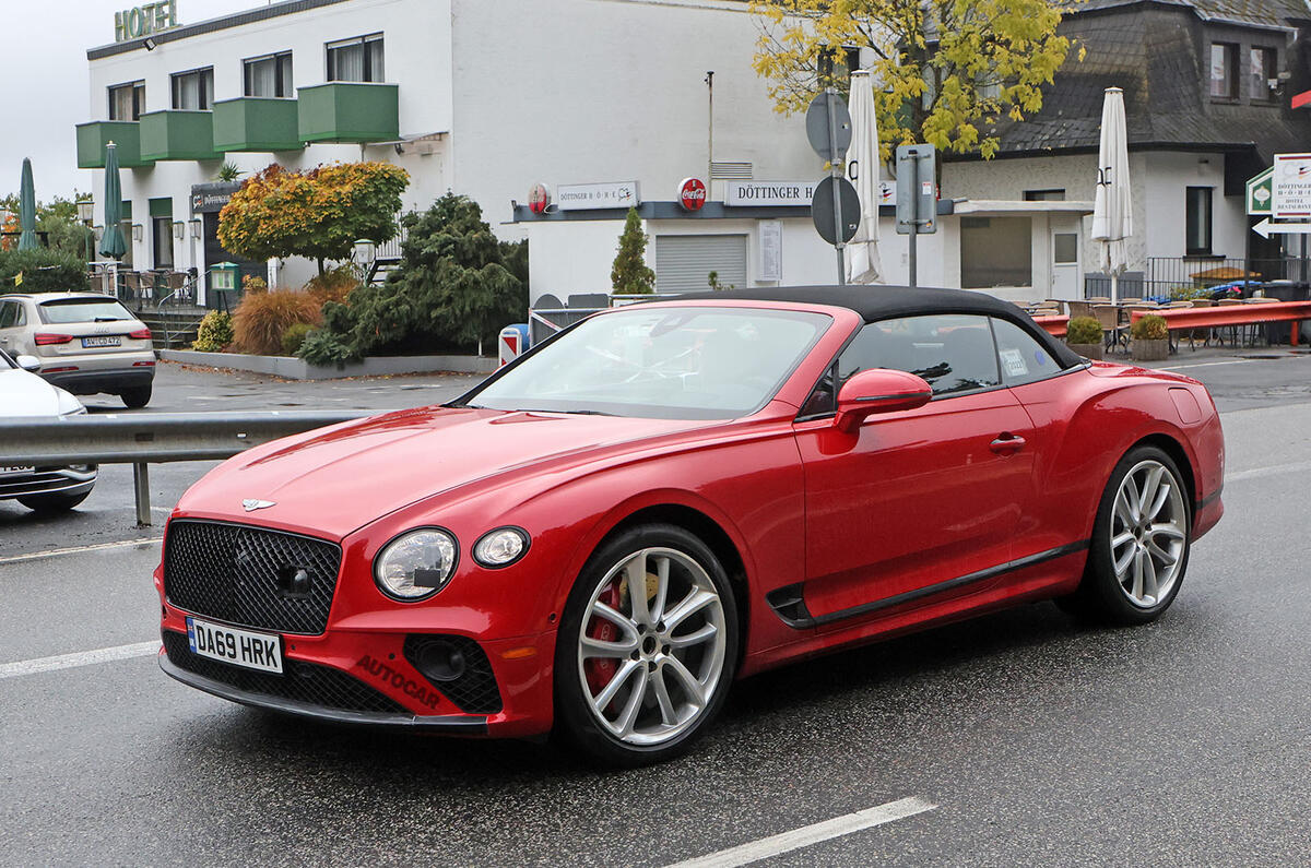 Bentley Continental GTC PHEV spy front three quarter 2