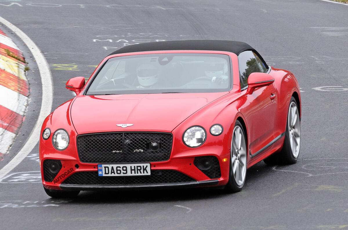 Bentley Continental GTC PHEV spy nurburgring front left