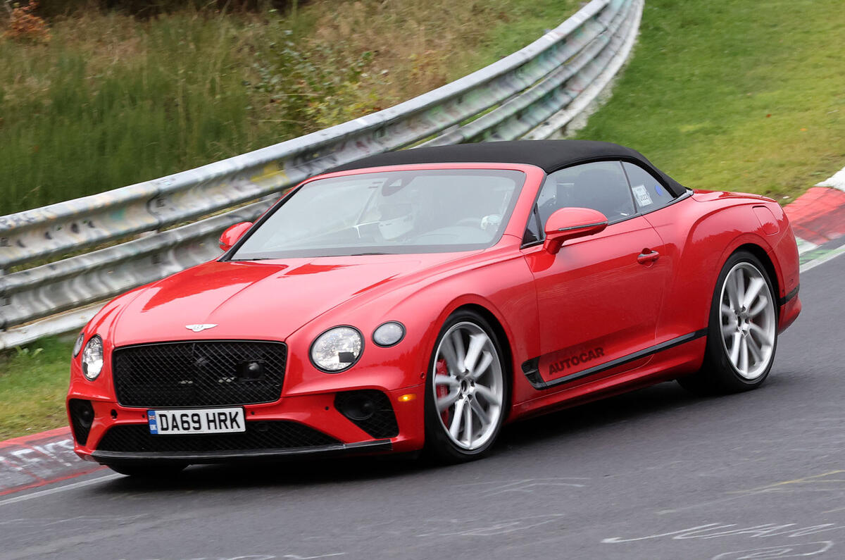Bentley Continental GTC PHEV spy nurburgring front three quarter