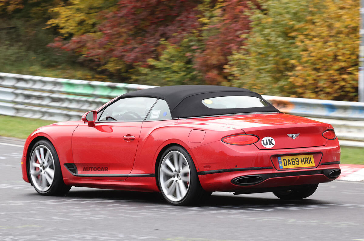 Bentley Continental GTC PHEV spy nurburgring rear left