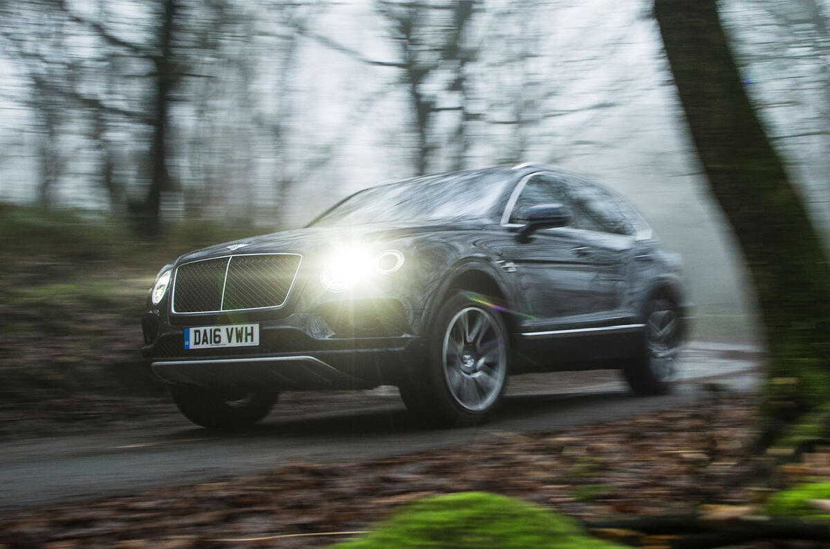Bentley Bentayga Diesel headlights in forest