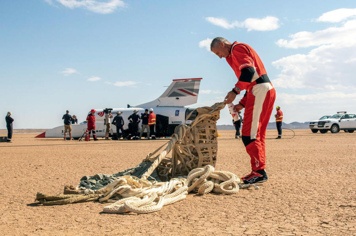 Bloodhound driver Andy Green folding parachute Bloodhound driver Andy Green folding parachute