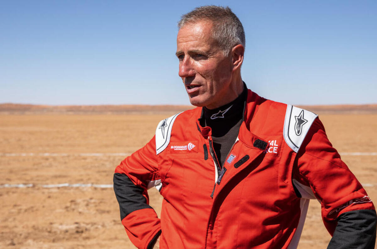 Bloodhound Driver Andy Green in desert Bloodhound Driver Andy Green in desert