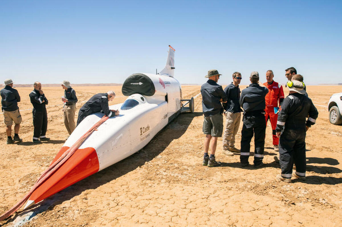 Bloodhound LSR with team in desert