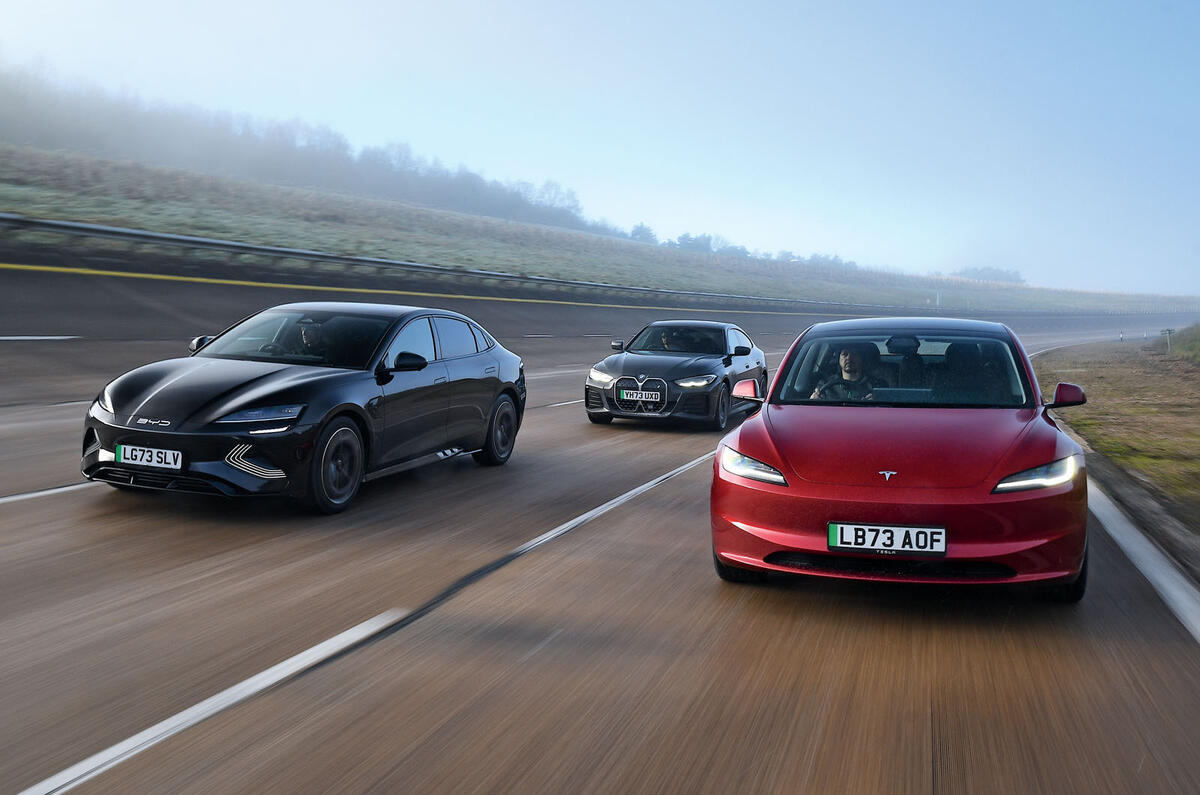 bmw i4 vs tesla model 3 vs byd seal front tracking