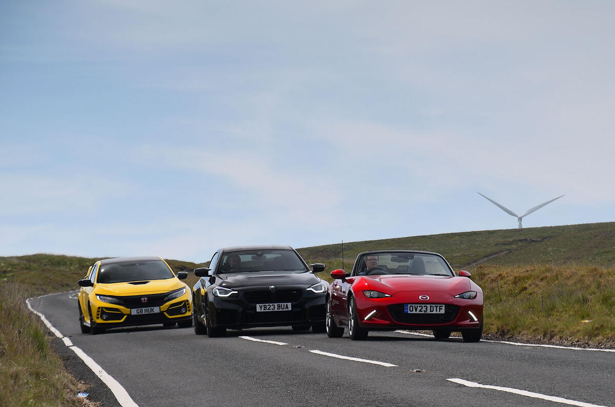 BMW M2 vs Honda Civic Type R vs Mazda MX 5 88