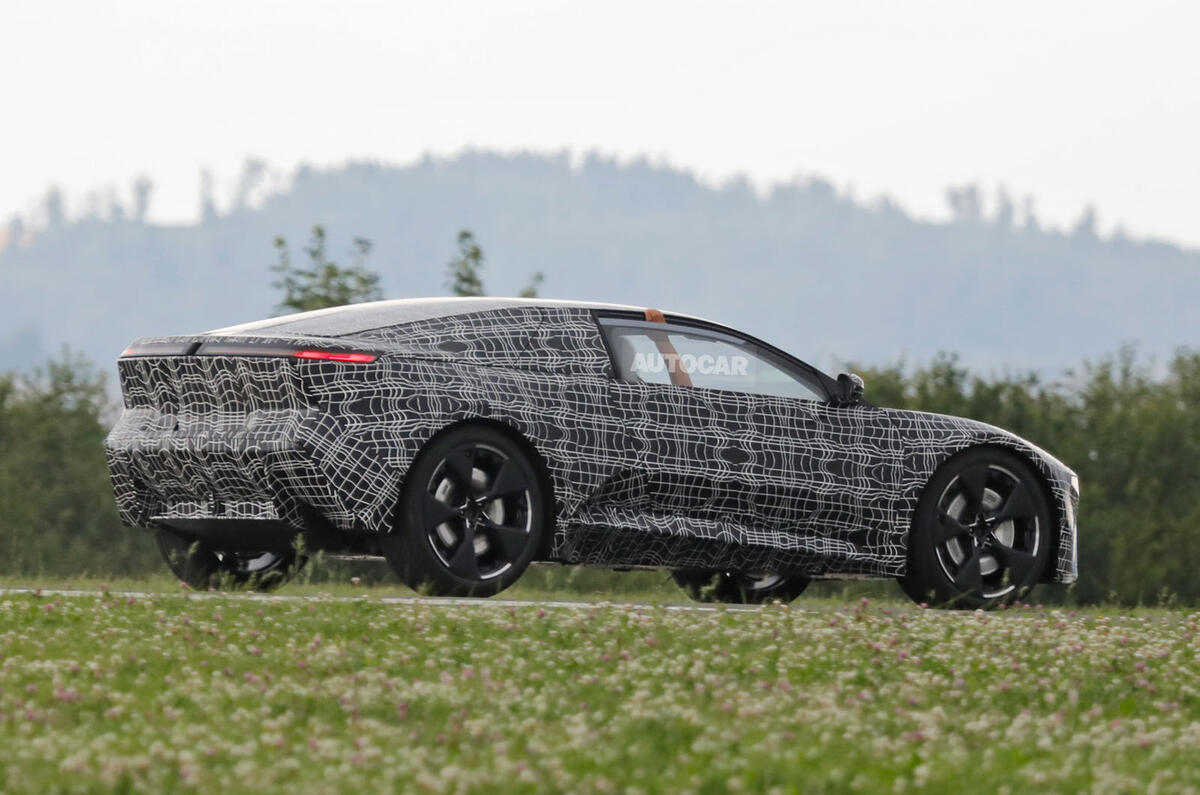 BMW Neue Klasse coupe camouflaged rear quarter tracking BMW Neue Klasse coupe camouflaged rear quarter tracking