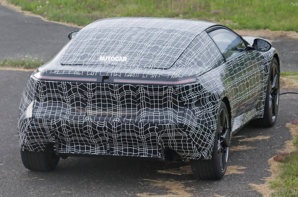 BMW Neue Klasse coupe camouflaged static rear BMW Neue Klasse coupe camouflaged static rear