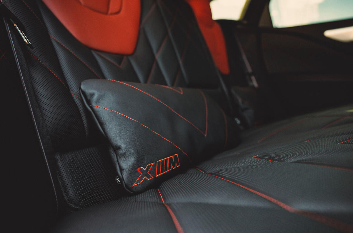 BMW XM Label Red 2023 rear cushion detail BMW XM Label Red 2023 rear cushion detail