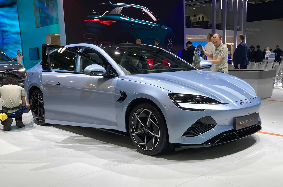 BYD Seal 2022 front quarter static Paris motor show