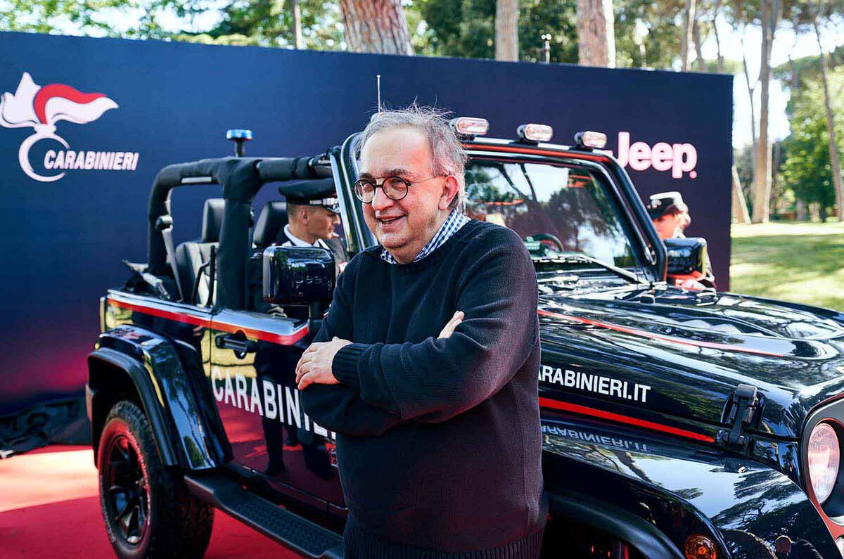 Sergio Marchionne at a ceremony presenting a new Jeep to the Italian Carabinieri