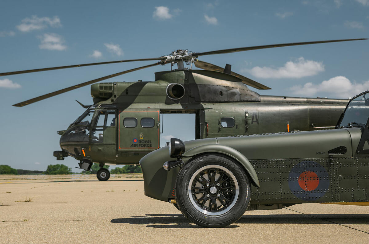 Caterham 360 R RAF with helicopter Caterham 360 R RAF with helicopter