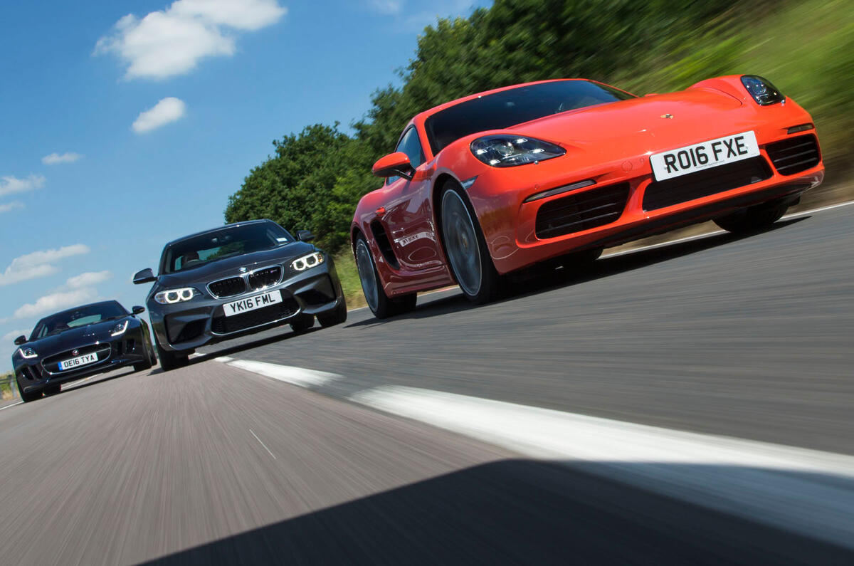 Porsche 718 Cayman S vs BMW M2 vs Jaguar F-Type: battle of the luxury sports cars